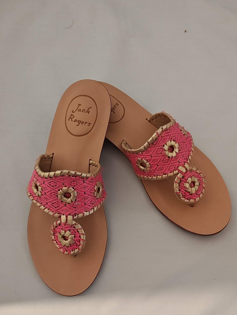 Jack Rogers Mid Wedge Sandals With Whipstitch Trim Pink & Gold